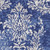 8' Navy Blue and Ivory Damask Distressed Non Skid Runner Rug