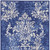 8' Navy Blue and Ivory Damask Distressed Non Skid Runner Rug