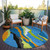 8' Denim Blue Copper And Green Round Abstract Washable Indoor Outdoor Area Rug