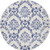 5' Ivory and Navy Blue Damask Distressed Round Rug