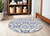 5' Ivory and Navy Blue Damask Distressed Round Rug