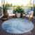 8' Blue Round Geometric Washable Indoor Outdoor Area Rug