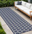 12' Navy Blue And Ivory Geometric Indoor Outdoor Runner Rug