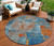 8' Navy Blue Orange And Ivory Round Abstract Washable Indoor Outdoor Area Rug
