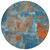 8' Navy Blue Orange And Ivory Round Abstract Washable Indoor Outdoor Area Rug