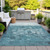 9' X 12' Teal Blue And Silver Abstract Washable Indoor Outdoor Area Rug
