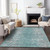 8' X 10' Teal Blue Gray And Charcoal Oriental Washable Indoor Outdoor Area Rug