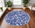 8' Ivory and Navy Blue Floral Distressed Round Rug