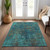 8' X 10' Teal Blue Navy Blue And Brown Abstract Washable Indoor Outdoor Area Rug