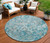 8' Teal Blue Gray And Charcoal Round Geometric Washable Indoor Outdoor Area Rug