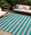 8' X 10' Turquoise Striped Washable Non Skid Indoor Outdoor Area Rug