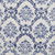 8' Ivory and Navy Blue Damask Distressed Round Rug