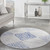 5' Beige Blue and Gray Geometric Round Rug