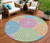8' Purple Green And Aqua Round Geometric Washable Indoor Outdoor Area Rug