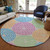 8' Purple Green And Aqua Round Geometric Washable Indoor Outdoor Area Rug