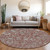 8' Orange Gray And Silver Round Floral Washable Indoor Outdoor Area Rug