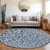 8' Navy Blue And Ivory Round Damask Washable Indoor Outdoor Area Rug