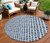 8' Navy Blue And Ivory Round Geometric Washable Indoor Outdoor Area Rug