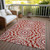 10' X 14' Red Beige And Ivory Floral Medallion Washable Indoor Outdoor Area Rug