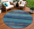 8' Teal Blue Aqua And Navy Blue Round Striped Washable Indoor Outdoor Area Rug
