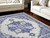 7' X 10' Ivory and Blue Floral Medallion Distressed Non Skid Area Rug