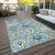 8' X 10' Sky Blue Ivory And Gold Damask Washable Indoor Outdoor Area Rug