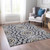 10' X 14' Black Ivory And Gray Floral Medallion Washable Indoor Outdoor Area Rug