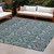 10' X 14' Teal Damask Washable Non Skid Indoor Outdoor Area Rug