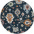 8' Black Blue And Ivory Round Floral Washable Indoor Outdoor Area Rug