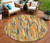 8' Orange And Beige Round Striped Washable Indoor Outdoor Area Rug