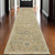 10' Beige Blue And Ivory Wool Oriental Hand Knotted Runner Rug With Fringe