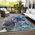 8' X 10' Blue Abstract Washable Non Skid Indoor Outdoor Area Rug