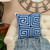 22" Beige and Blue Poly Cotton Blend Throw Pillow with Embroidery and applique