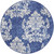 5' Navy Blue and Ivory Damask Distressed Round Rug