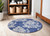 5' Navy Blue and Ivory Damask Distressed Round Rug