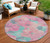 Mauve Round Floral Washable Indoor Outdoor Area Rug
