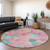 Mauve Round Floral Washable Indoor Outdoor Area Rug