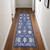 8' Navy Blue Ivory and Beige Floral Distressed Non Skid Runner Rug