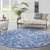 8' Ivory and Blue Floral Distressed Round Rug