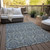 10' X 14' Blue and Cream Damask Washable Non Skid Indoor Outdoor Area Rug