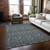 10' X 14' Blue and Cream Damask Washable Non Skid Indoor Outdoor Area Rug