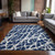 10' X 14' Blue and White Abstract Washable Non Skid Indoor Outdoor Area Rug