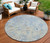 8' Sky Blue And Denim Blue Round Geometric Washable Indoor Outdoor Area Rug