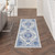 8' Ivory and Blue Floral Medallion Distressed Non Skid Runner Rug
