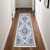 8' Ivory and Blue Floral Medallion Distressed Non Skid Runner Rug