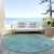 8' Teal Blue And Aqua Round Geometric Washable Indoor Outdoor Area Rug