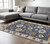 8' X 11' Blue And Ivory Floral Area Rug With Fringe