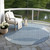 8' Blue And Ivory Round Geometric Washable Indoor Outdoor Area Rug