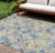 9' X 12' Beige Blue And Green Geometric Washable Indoor Outdoor Area Rug