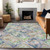 9' X 12' Beige Blue And Green Geometric Washable Indoor Outdoor Area Rug